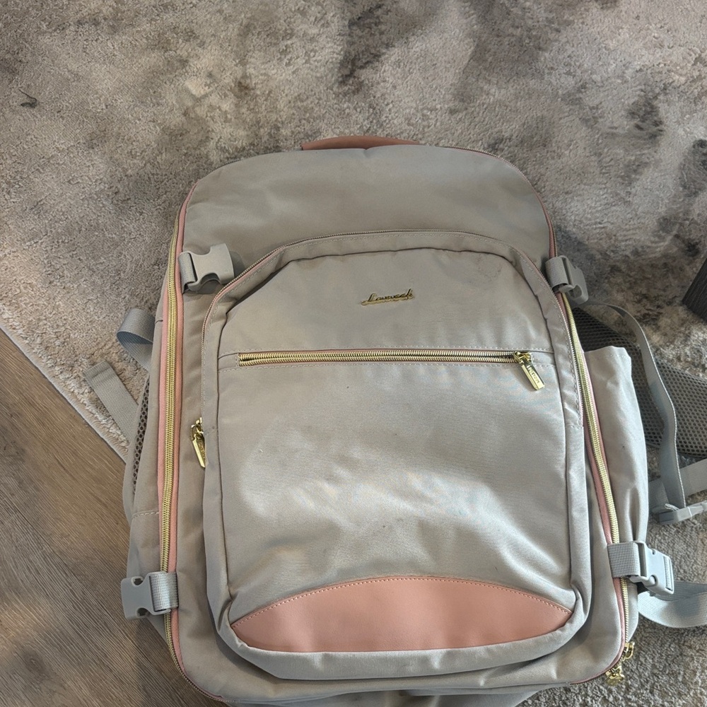 Lovevook Gray Backpack with Gold and pink Accent